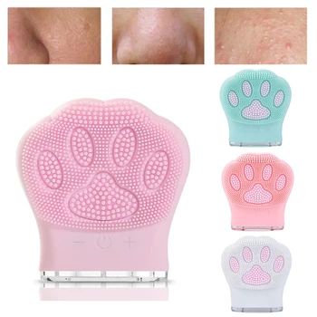 

Cat Claw Shape Silicone Facial Face Cleansing Brush Ultrasonic Vibration Electric Facial Cleanser Machine Rechargeable