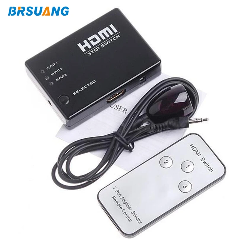 

100pcs/lot BRSUANG Full HD 1080P Video HDMI Switch Selector Switcher Hub Converter For PC Computer TV Box DVD HDTV Xbox PS3 PS4