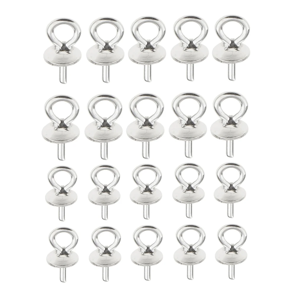 20 Pieces 925 Sterling silver color Pendant Clasp Pearl Bail Pins Half Drilled Pearl Jewelry Making Connector for Pendants 4mm 5mm