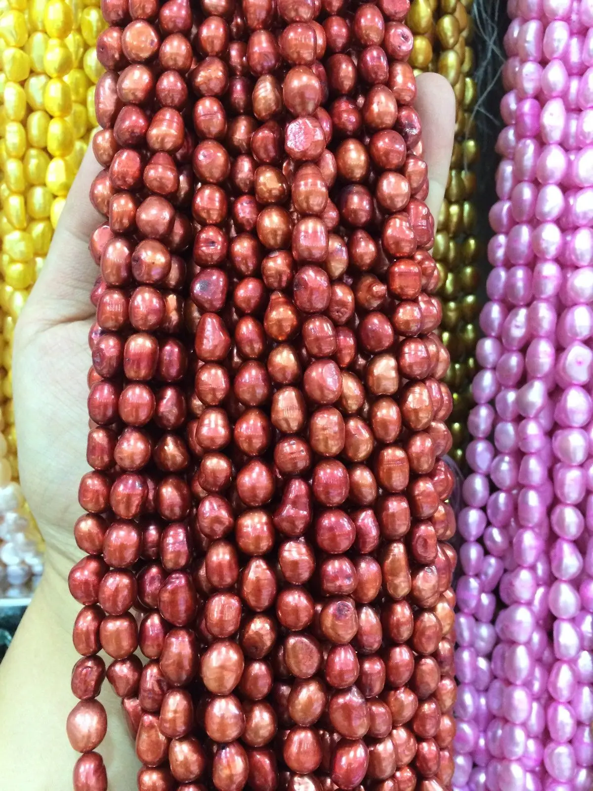 

HABITOO Wholesale 8-9MM Red Irregular Freshwater Pearl Loose Beads 14 inchs DIY for Jewelry Making