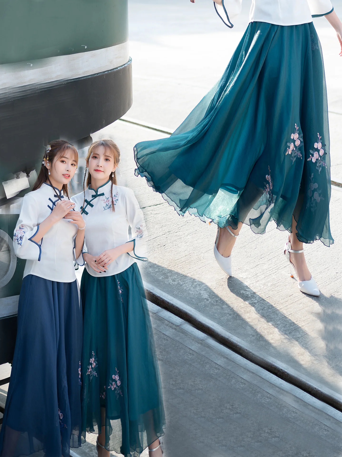 

Industrial Embroidery Big Hemline Slimming Elastic Waist Skirt Fresh And Elegant Not Easy to Snagging Versatile Women's