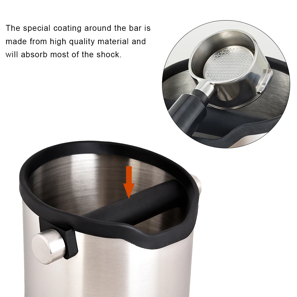 1.8L Stainless Steel Espresso Knock Box Coffee Grind Shock-Absorbent Knock Box Espresso Dump Bin Perfect for Most Espresso Machines 