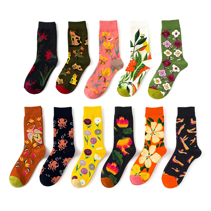 Изображение мулт героев, женский, Носки цветок, растение, свадебная брошь, Kawaii Смешные счастливые повседневная женская обувь коттоновые носки уличная катание носки Harajuku