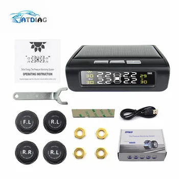 

USB or Solar Charging Car TPMS Tire Pressure Monitoring System HD Digital LCD Display Auto Alarm tool Wireless 4 external Sensor