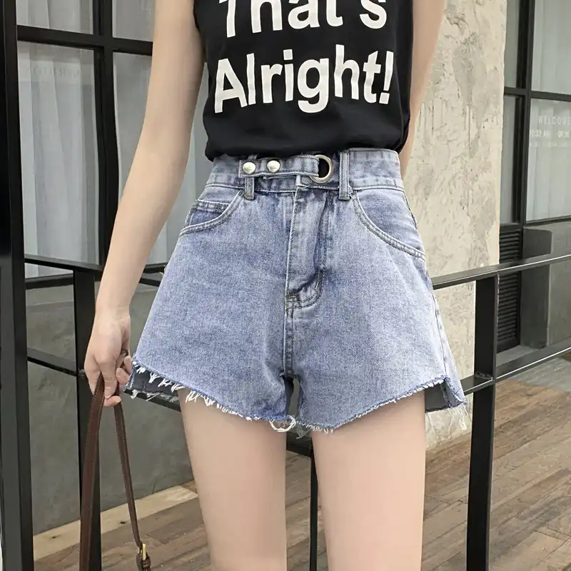 girl black jean shorts