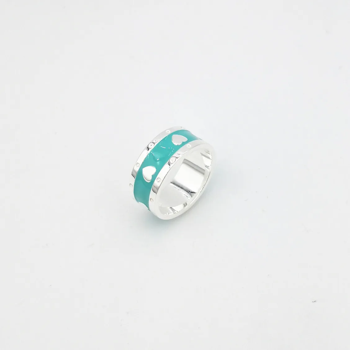 

1: 1 sterling silver 925 classic fashion exclusive blue enamel heart shaped ladies ring jewelry holiday gift