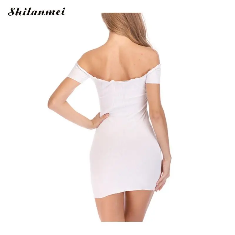 Летнее женское платье Vestidos сексуальное с открытыми плечами белое однотонное клубное мини-платье знаменитостей вечерние платья облегающее платье