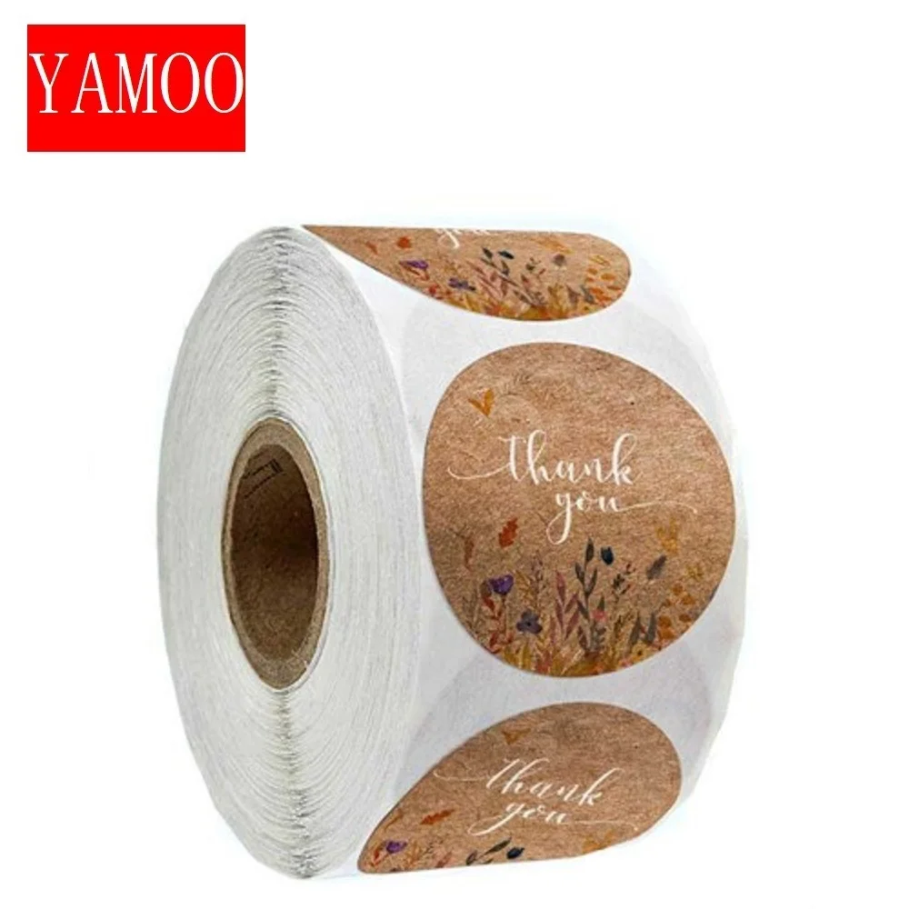 Sello de Gracias pegatina Kraft Natural redondo, etiquetas hechas a mano con pegatina de amor, papel adhesivo de papelería