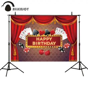 

Allenjoy Cards Theme Backdrops Casino Chess Happy Birthday Red Curtains Step and Repeat Party Banners Celebrate Event Backdrop