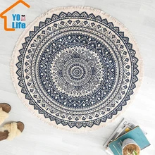 Марокканский круглый ковер для спальни в стиле бохо с кисточками, хлопковый ковер ручной работы, Национальный классический диван с обивкой из гобелена, Подушка Татами, коврики