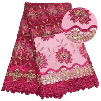

New African Lace Fabric,2019 Embroidered Nigerian Laces Fabric,Red High Quality French Tulle Lace Fabric For Wedding Lace