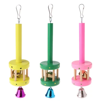 

Parrot Toys Hanging Natural Wood Ring Bell Sound Decorative Cage Birds Parakeet Drop Ship Support