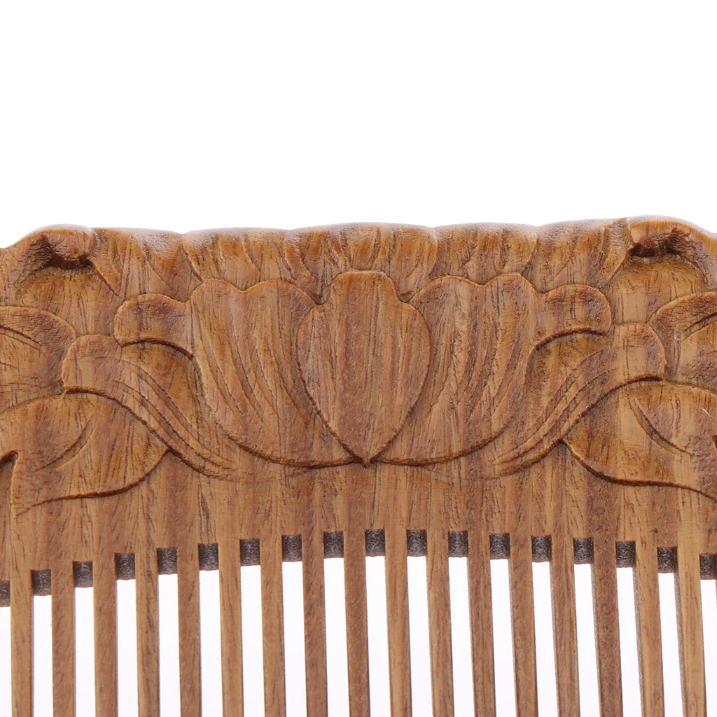 Natural Sandalwood Handmade Wood Wooden Hair Comb Double Sided Carved - No Snags, Tangle Free, Anti-Static