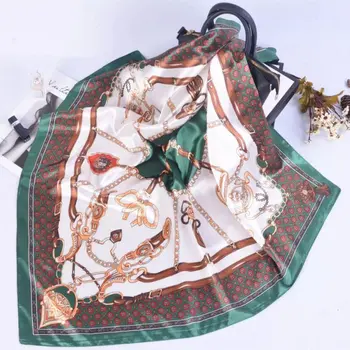 

Silk Scarf for Women Chain Leopard Printed Foulard 90cm Satin Square Shawl Luxury Brand Bandana for Head Hijab Scarfs for Ladies