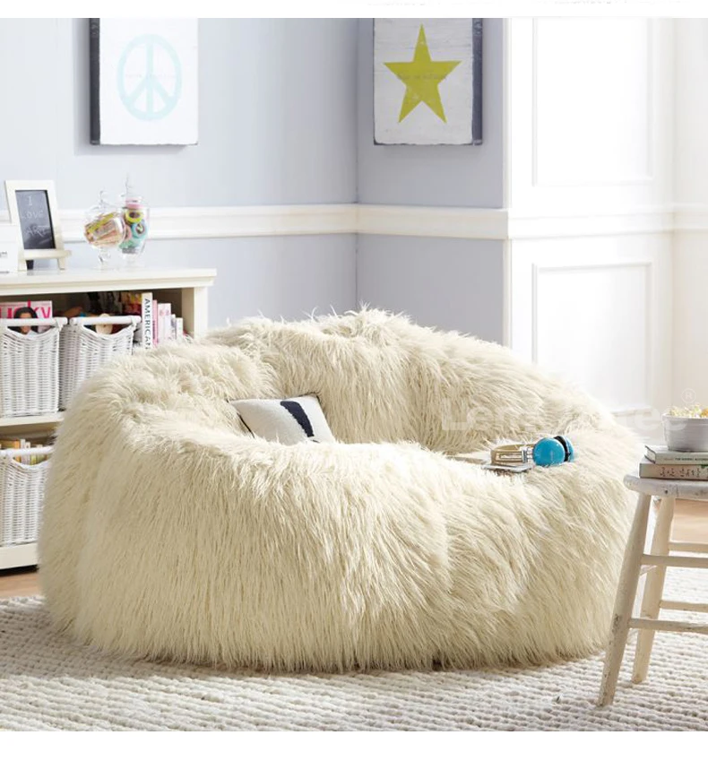 Soft Fluffy Wool Fur Bean Bag Cover Without Filler Sofa Lazy Couch Chair Kids