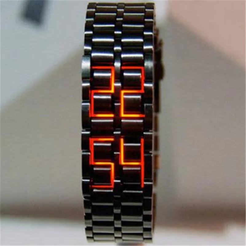 

Women Man Watch 2019 Digital Full Metal Lava Iron Metal Red LED Samurai Relogio Sport Masculino zegarek elektroniczny