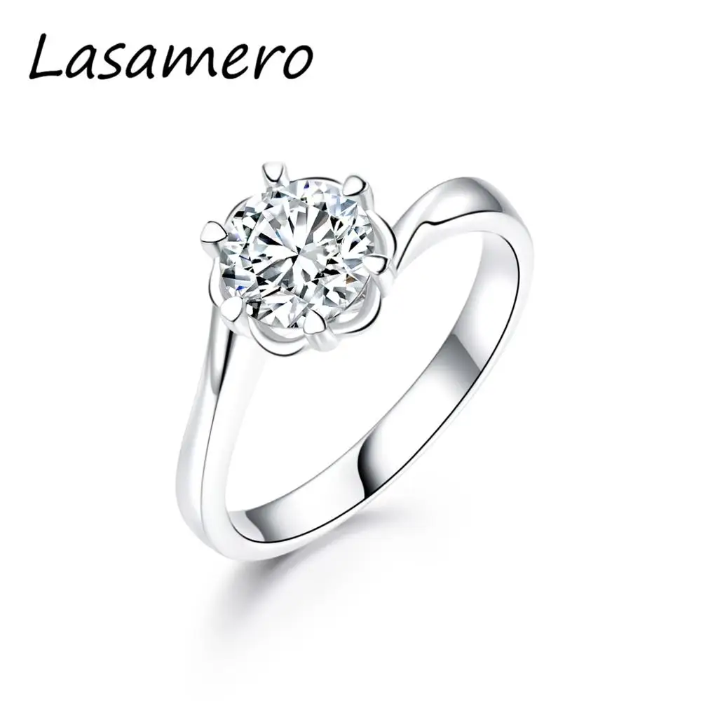 

LASAMERO Floral Classic 1.00CT Round Cut Colorless Moissanites 6 Prongs Engagement Wedding Ring Solid 14K Gold Handmade Ring