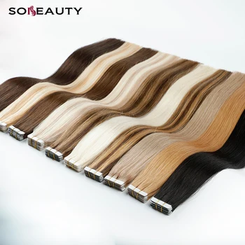 

Sobeauty Tape In Human Hair Extensions Natural Real Hair 20Pcs Machine-Made Remy Brown To Blonde Tape Ins 14-22Inch