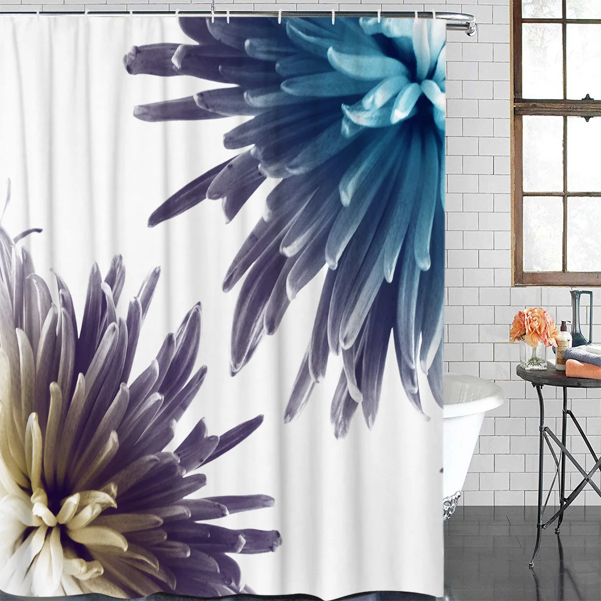 X-Ray Flower Art Design Shower Curtain Waterproof Bathroom Curtains Polyester Fabric Shower Curtains Hooks for Bathroom Decor