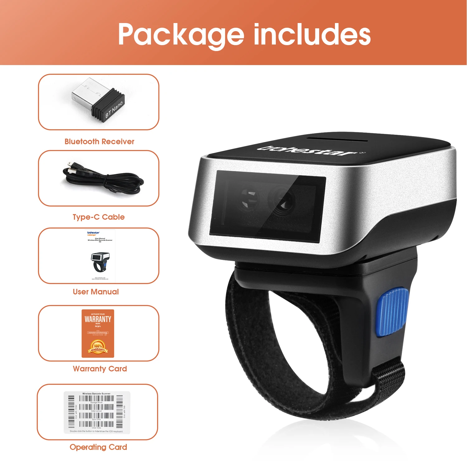 Trohestar Wireless 1D 2D Barcode Scanner Portable