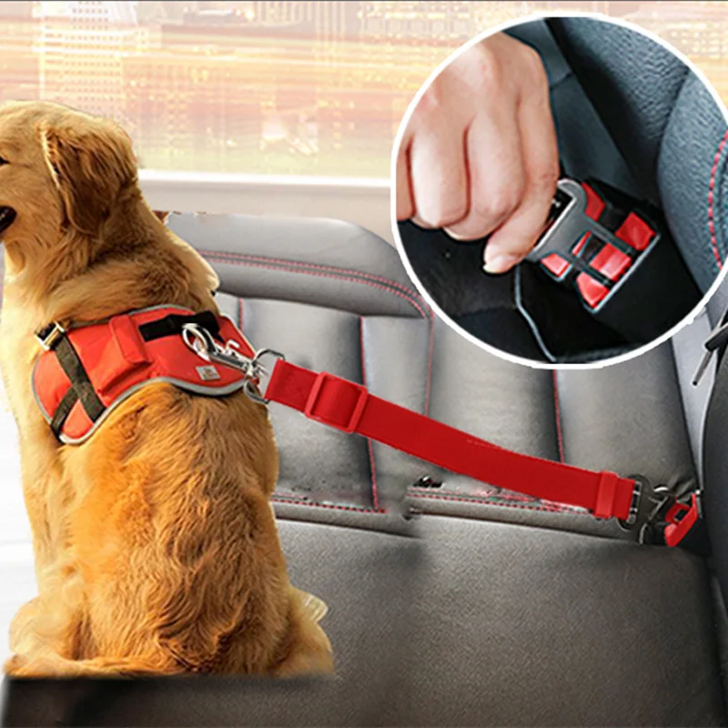 Регулируемый автомобильный ремень безопасности для собак, ремень безопасности для автомобиля, поводок с зажимом для домашних животных, товары для собак, рычаг безопасности, автомобильный поводок для собак