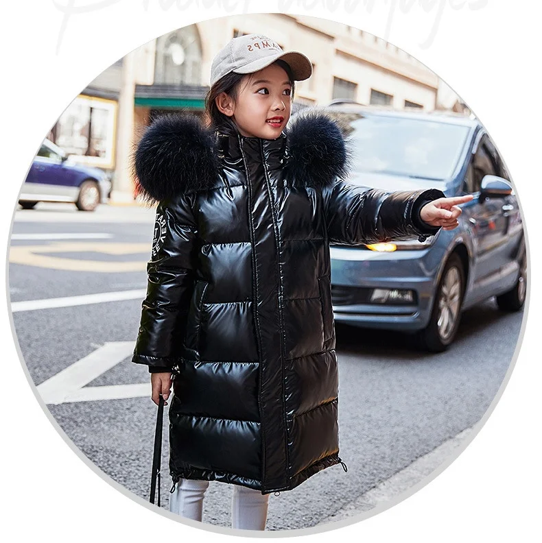 Fashion Brand Girls Down Jacket Warm Children Down Jackets Coats Fur Thicken Winter Outwear For Teenage Children Cold Winte
