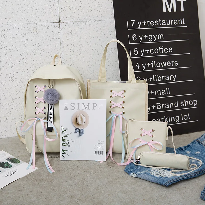 4 шт./компл. лента цепь с буквенным Mochila рюкзак туристические рюкзаки для отдыха школьные рюкзаки для девочек-подростков, школьный рюкзак