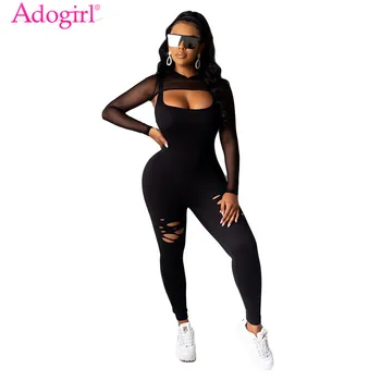 

Adogirl Women Solid Two Piece Set Sheer Mesh Long Sleeve Hooded Cape Distressed Tank Jumpsuit Casual Suit Fashion Tracksuit