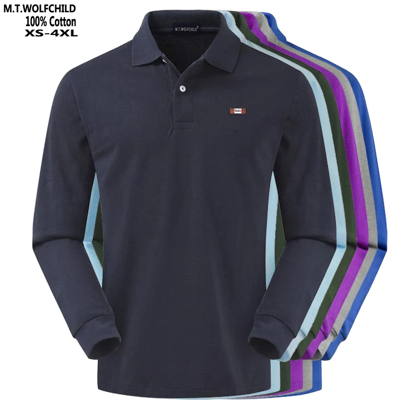 Мужские рубашки поло с длинным рукавом высшего качества повседневные однотонные