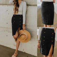 Пуговицы спереди плиссированные юбки с поясом женские лето осень высокая талия прямые однотонные офисные женские элегантные длинные юбки e2