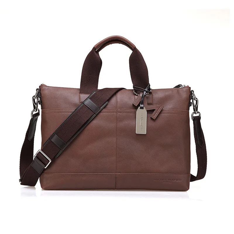 Коричневый Chic Brand Genuine Leather Businessmen's Casual Laptop Briefcase Gray Handbag Authentic Cow Skin Male Large Cross Shoulder Bag - Цвет: Коричневый