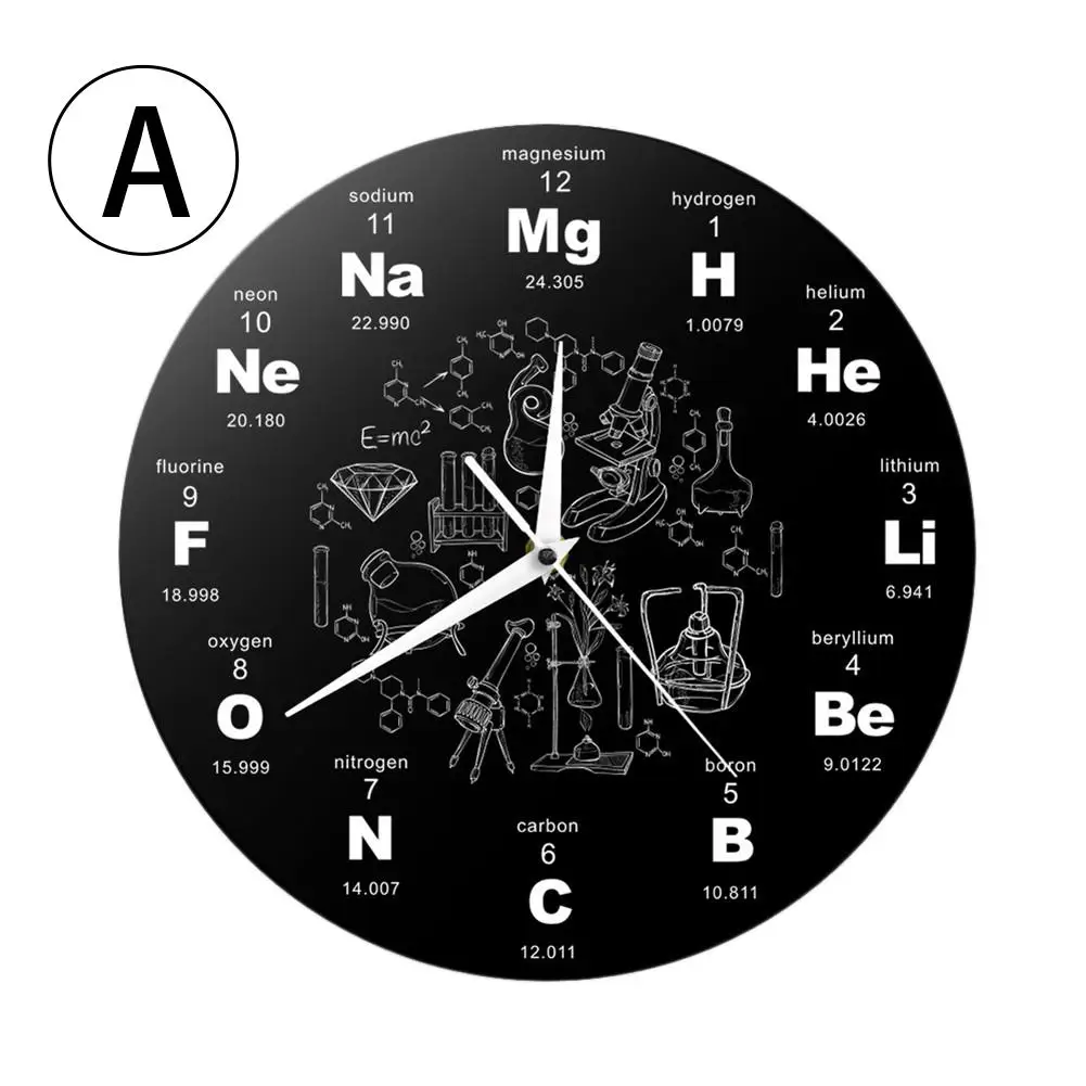 Химические элементы, периодически акриловые настенные часы, научная химия, символ, часы, химия, подарок учителю, настенные художественные украшения - Цвет: A