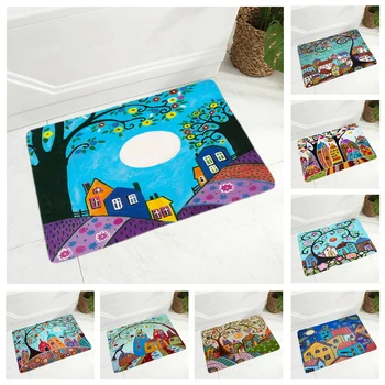 

Soft Flannel Floor Mat for Children Room Fantasy Colorful City Carpet Bedroom Beautiful Night Non-Slip Decor Doormat 40x60cm