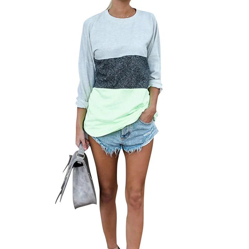 

2019 New Autumn Winter Sexy T-shirt Women's Round Neck Color Matching Long-sleeved T-shirt Fashion Women Tops Long Sleeve