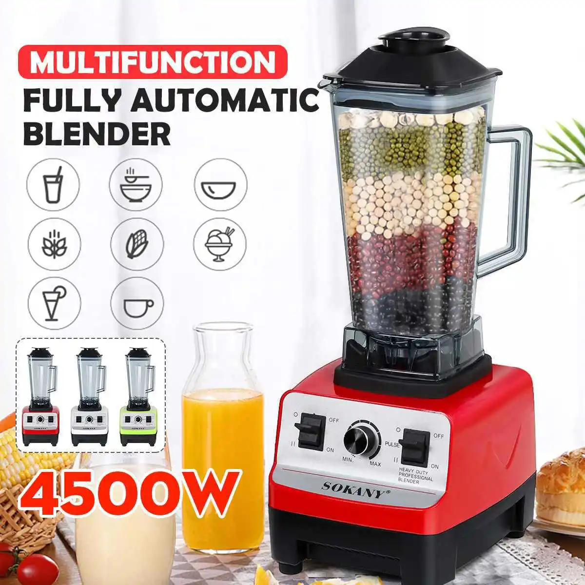 2000W Stationary Blender Heavy Duty Commercial Mixer Ice Smoothies  Appliances for Kitchen Professional High Power Food Processor