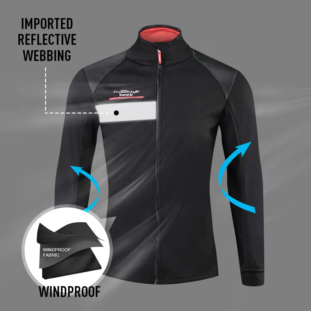 Зимние велосипедные куртки Santic флисовая термоветровка на молнии