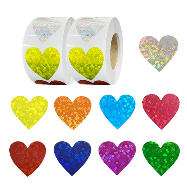  500Pcs Glitter Heart Stickers,1 inch Self Adhesive