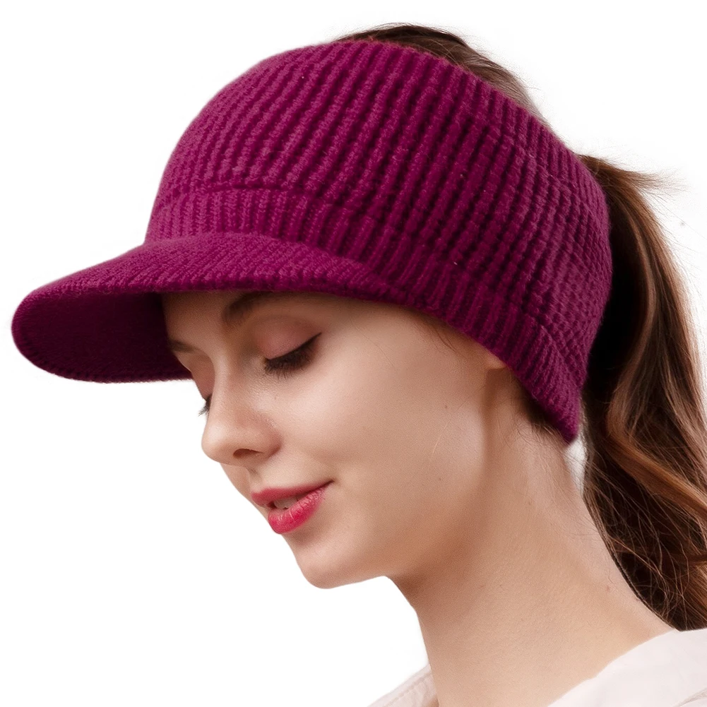 FURTALK Ponytail Beanie Hat Women Winter Knitted Hat High Messy Bun Hats for Female Fleece Cap Winter Black Cap Sportswear