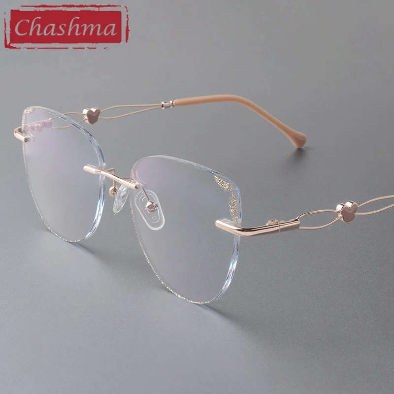 

Square Optical Glasses Rimless Titanium Light Spectacles Fashion Eyeglasses Frame for Women Diamond Trimmed Stones Crystal