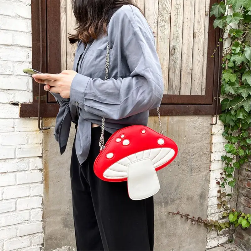 Women Girl Mushroom Shape PU Leather Handbag Chain Shoulder Messenger Crossbody Bag Satchel Tote Purse 5