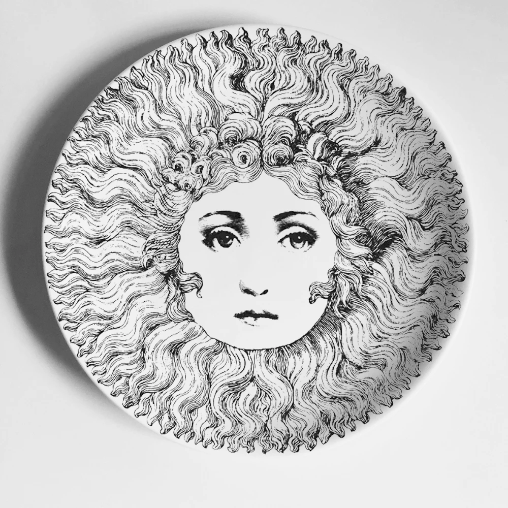 Fornasetti черно-белая иллюстрационная тарелка, настенная тарелка, домашний декор для отеля, человеческое лицо, керамическая посуда для декора стен