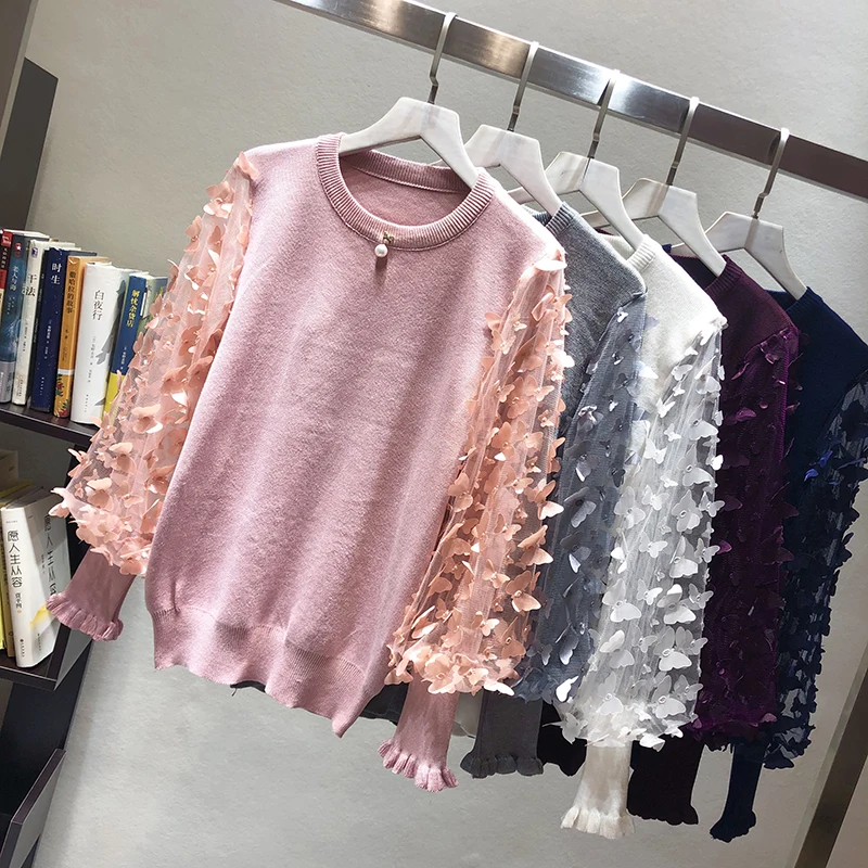 Осенний женский свитер с объемным рукавом в виде бабочки Женский вязаный