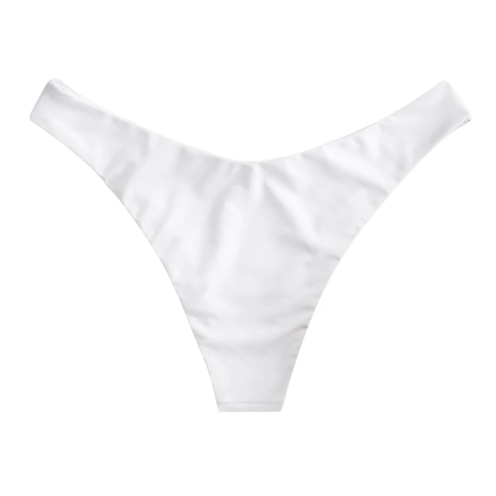 ZAFUL 2020 Newest Sexy White Women High Cut Solid Bikini Bottom Middle Waist Bikini Briefs Summer Beach High Leg Swimwear