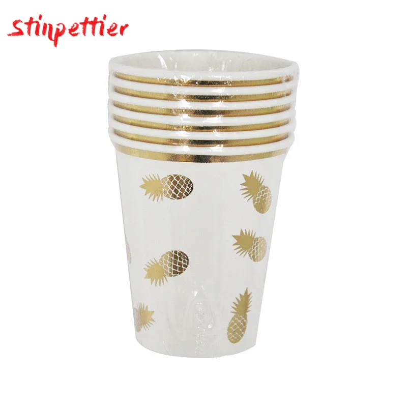 Disposable Tableware Gold Palm Leaf Plates Cups Straws Embossing Knife And Fork For Wedding Birthday Party Supplies ASD161 - Color: 8pcs cups