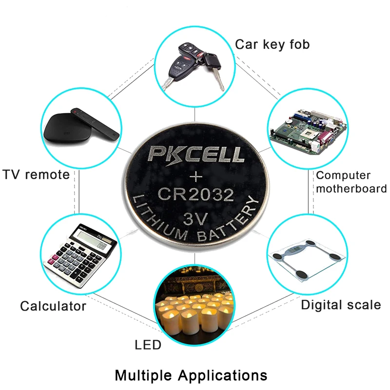 50 шт. PKCELL 3 В батарея CR2032 литиевая Кнопочная батарея BR2032 DL2032 5004LC ECR2032 KCR2032 EE6227 кнопочная монета для часов