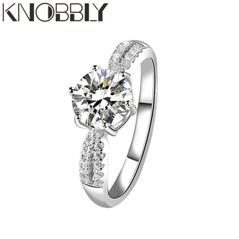 

925 sterling silver Rings adjustable Zircon Engagement Wedding Bands Classic Prong Setting Heart Women fashion jewelry