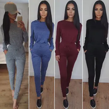 

Womens Jogger Casual Tracksuit Hoodies Sweatshirt + Pants 2Pcs Sets Sport Wear