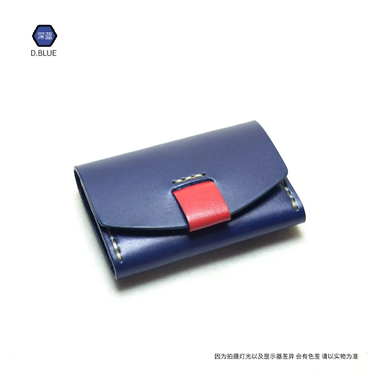 Кожаный кошелек ручной работы с зажимом для визиток - Цвет: Navy blue