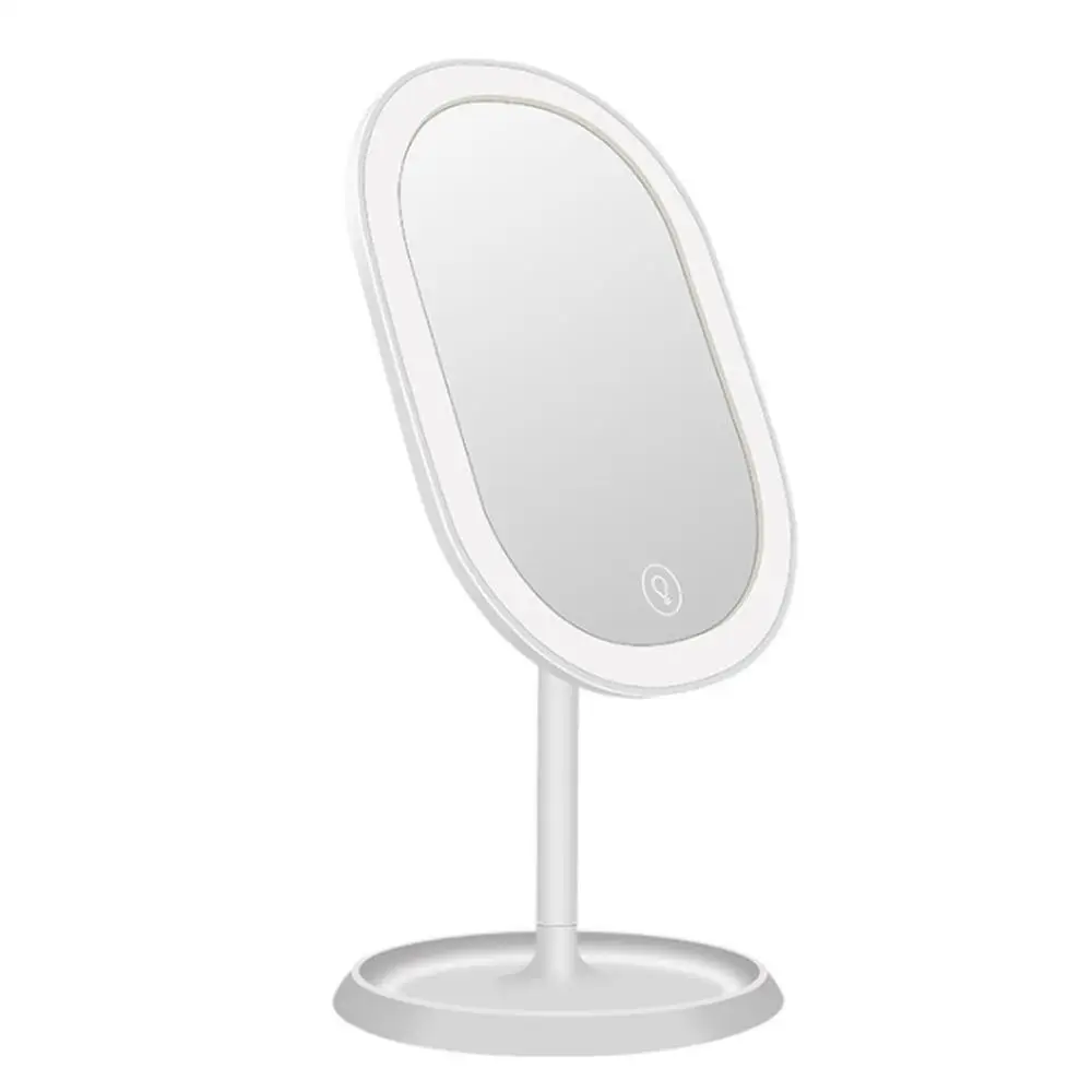 LED Lights Desktop Makeup Mirror USB Chargeable 180 Free Degree Rotation Portable Touch Screen Switch Dimmable Tabletop Cosmetic - Цвет: Белый