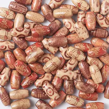 

100pcs Mixed Patterns Printed Wood Beads Oval Large Hole Wooden Beads Dreadlock Beads for Jewelry Making DIY Bracelet Necklace